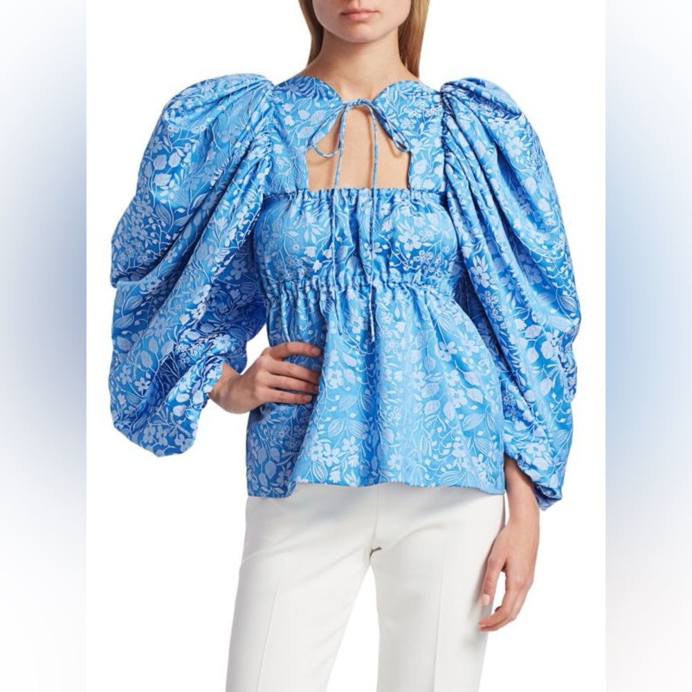 Rosie Assoulin Madam Butterfly Silk Floral-Jacquard Top in‎ Blue size 6 NWT